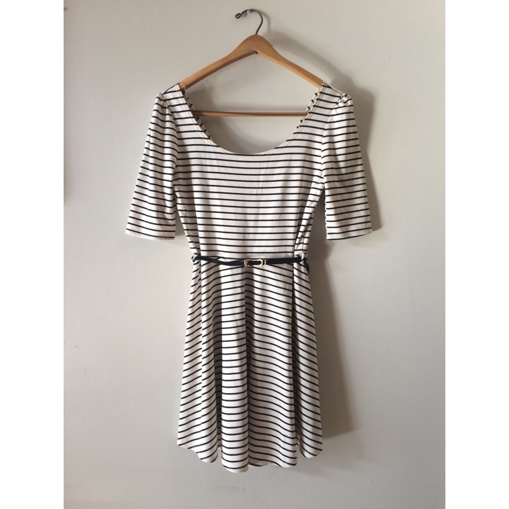 Nautical blue and white stripe dress & belt (Sz M)